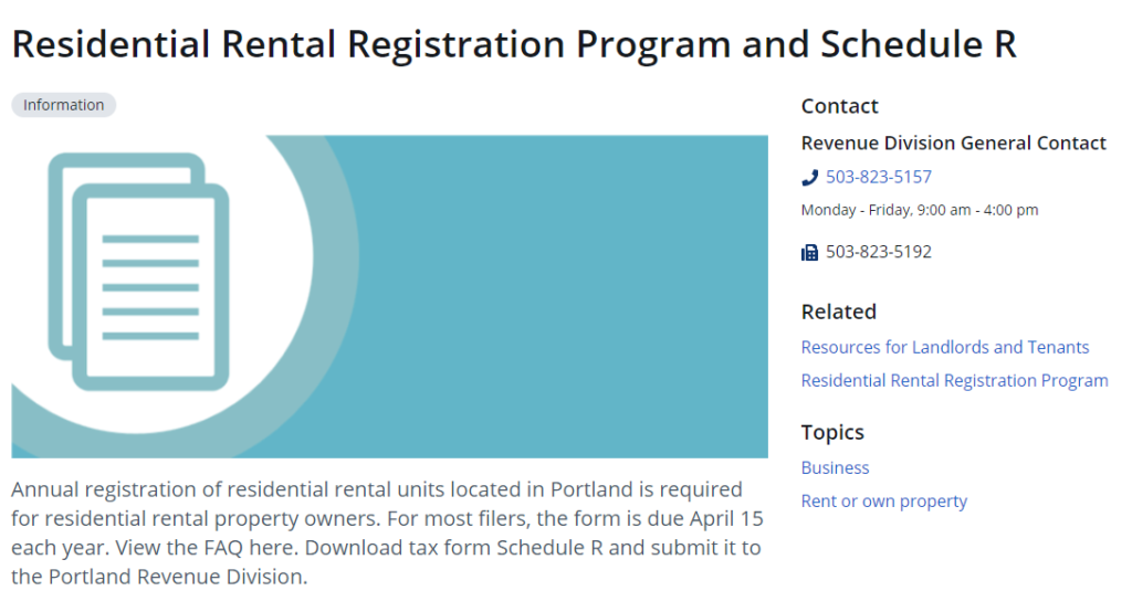 City of Portland Residential Rental Registration Program_Solid State Tax Service